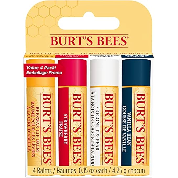Burt's Bees LIP BALM MULTIPACK, LIP BALM SET, BEESWAX, STRAWBERRY, COCONUT & PEAR, VANILLA BEAN, BEST OF BURT'S, 4X4.25G - Image 1